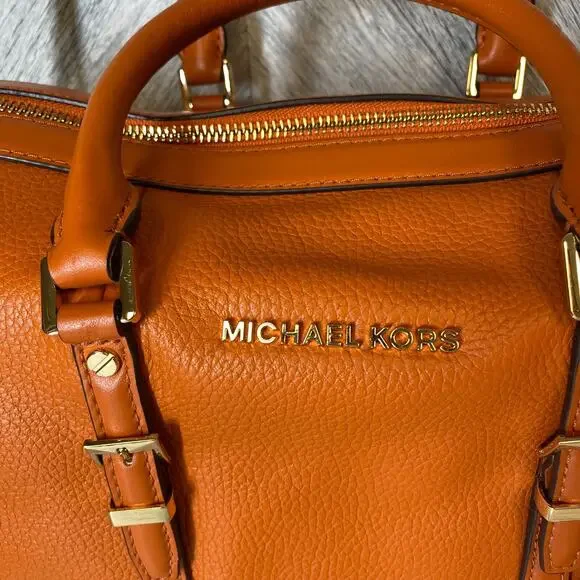 Michael Kors Burnt Orange Leather Bedford Legacy Duffel Satchel Medium $328 New - Picture 3 of 16